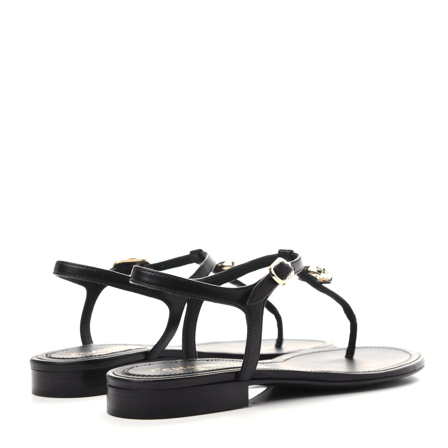 Lambskin Crystal CC Thong Sandals 35.5 Black