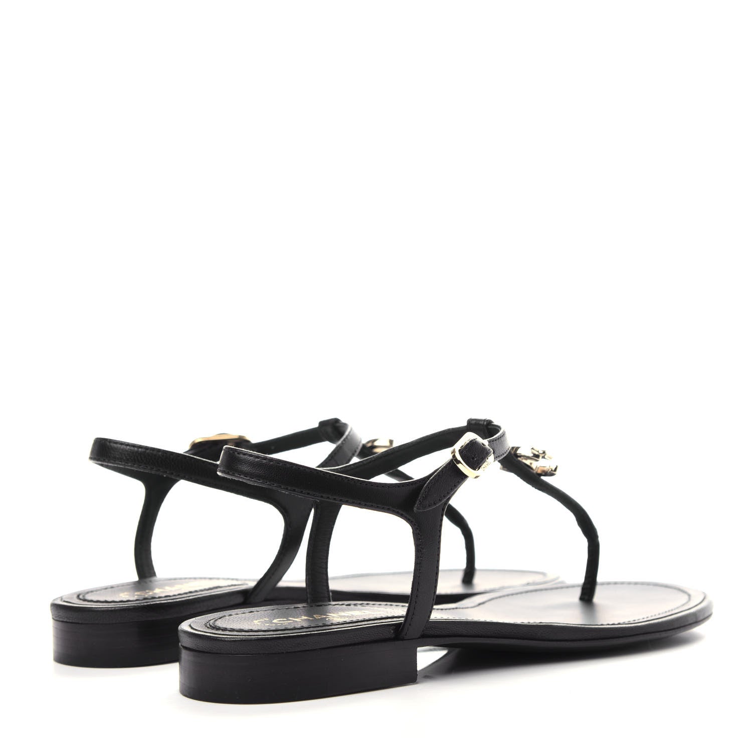 Chanel Lambskin Crystal CC Thong Sandals 35.5 Black 4 of 10