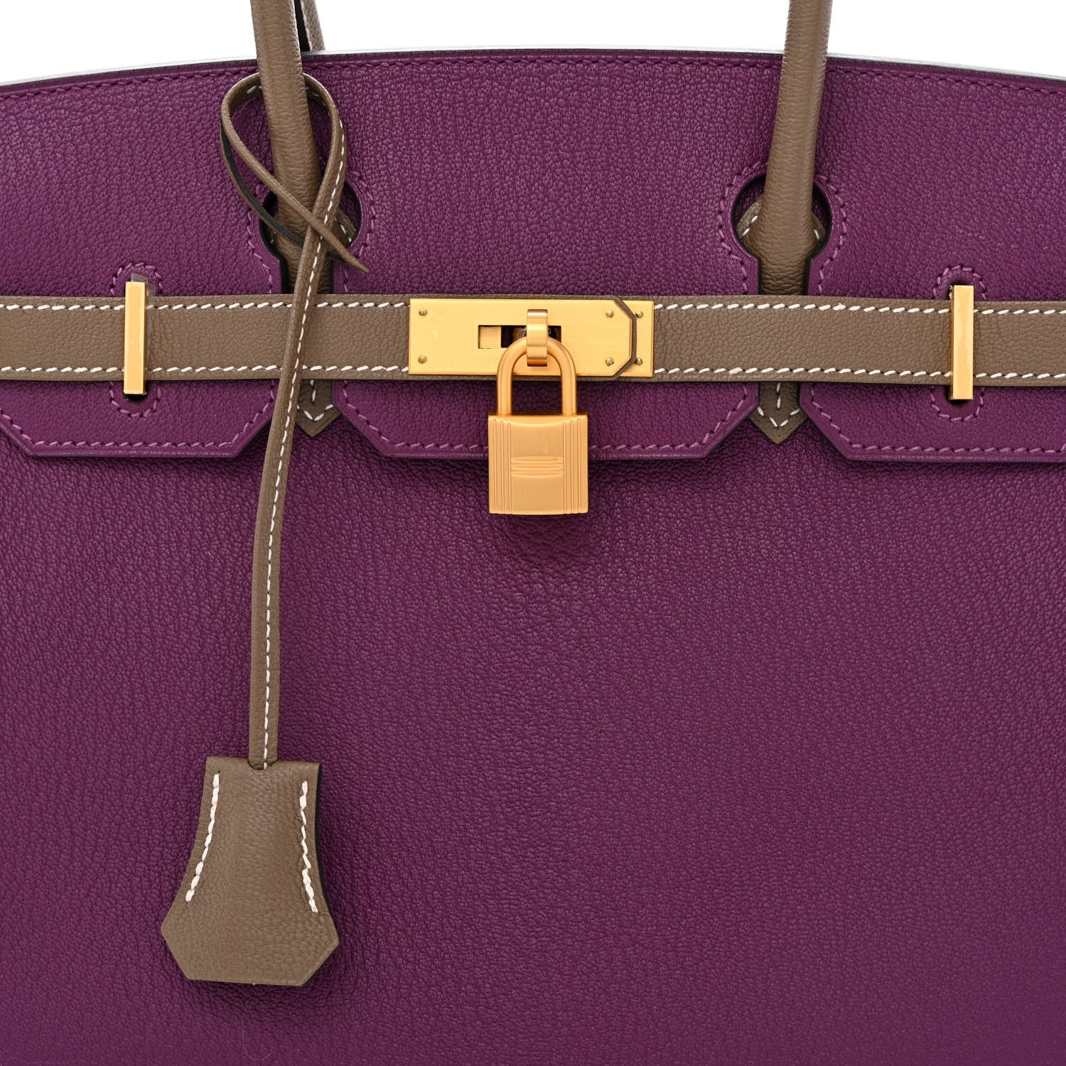 Hermes Chevre Mysore Bi-Color Horseshoe Birkin 30 Anemone Etoupe 8 of 11