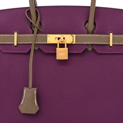 Hermes Chevre Mysore Bi-Color Horseshoe Birkin 30 Anemone Etoupe 8 of 11
