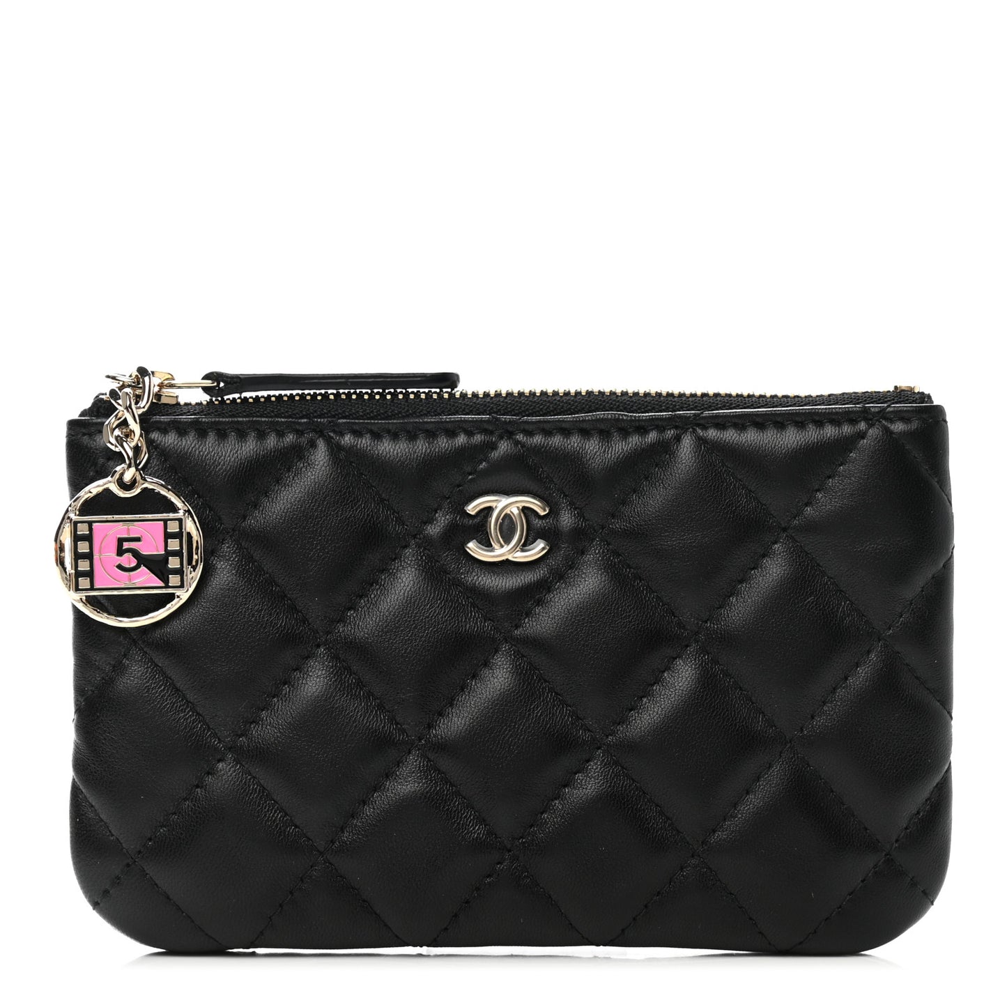 Lambskin Quilted Small No. 5 Cosmetic Case Black