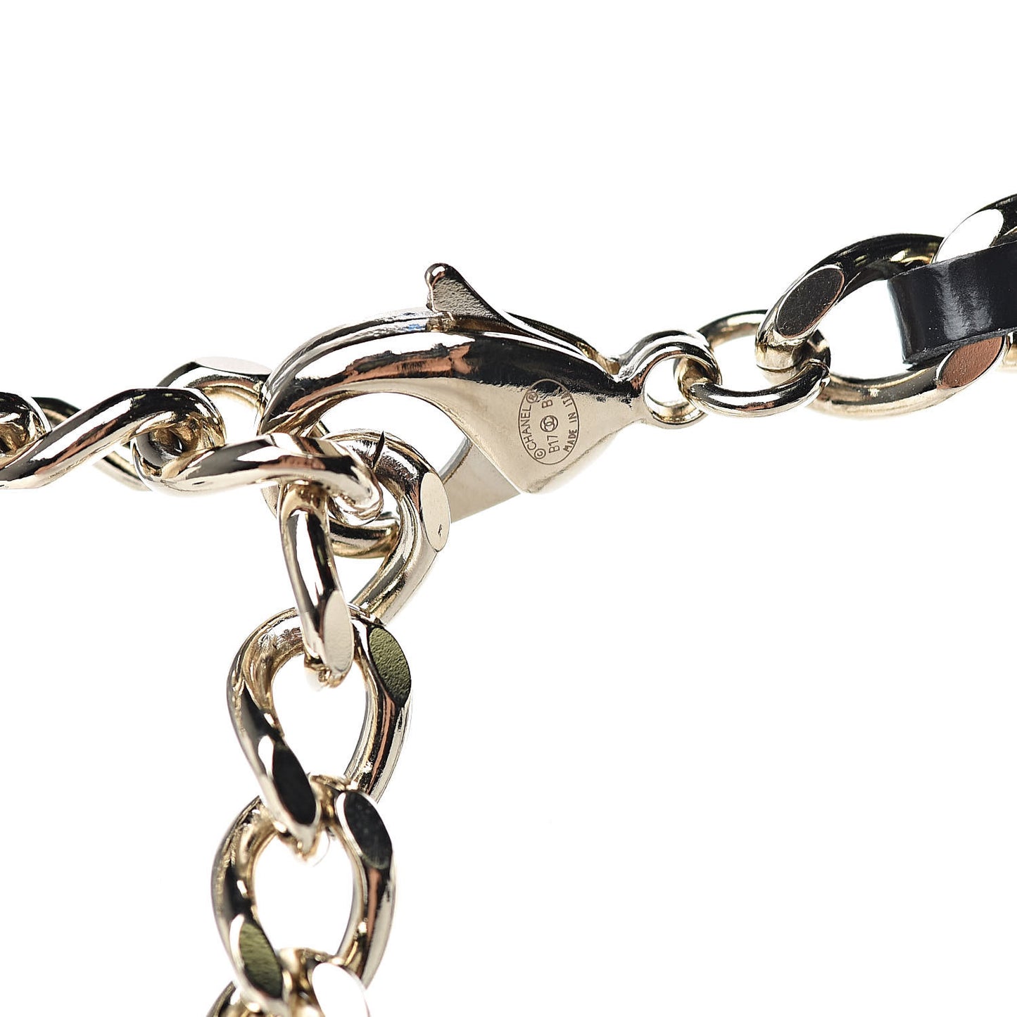 Glazed Calfskin Crystal Charm Necklace Black Gold