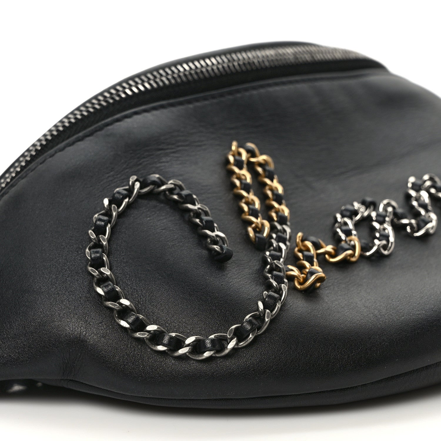 Chanel Calfskin Chain 20s Signe Waist Bag Black 8 of 9