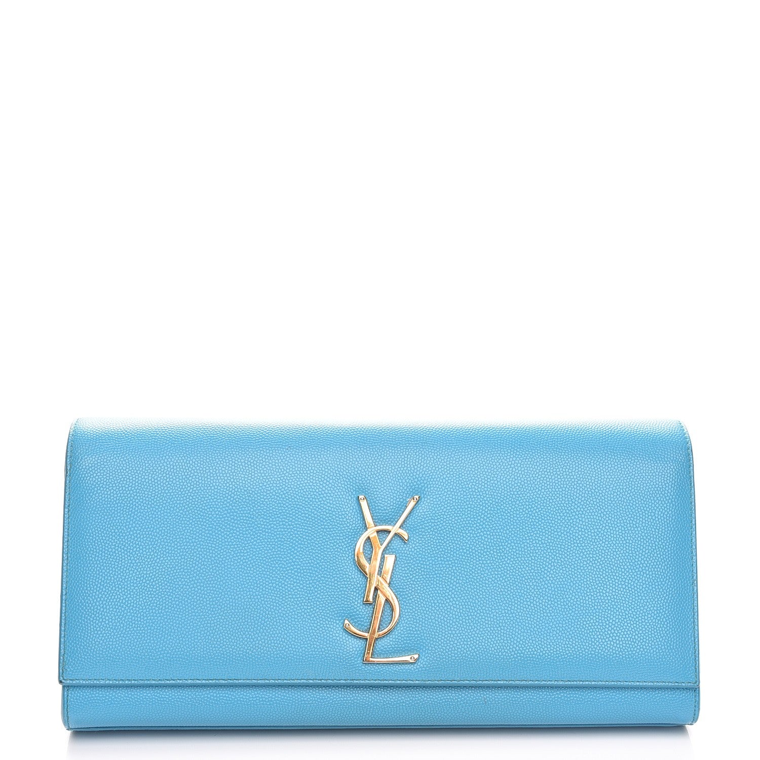 Saint Laurent Grain De Poudre Classic Monogram Clutch Turquoise 1 of 9