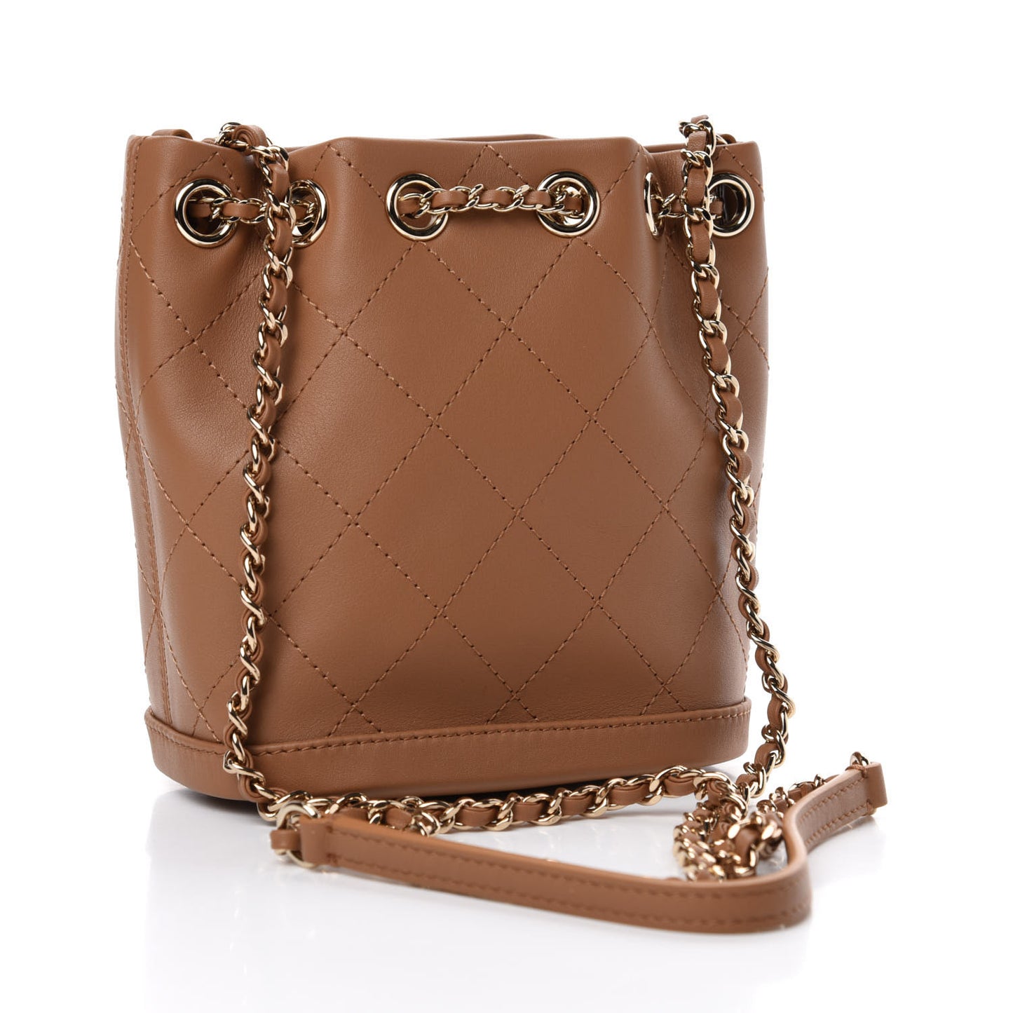 Calfskin Stitched Chain Bucket Bag Beige