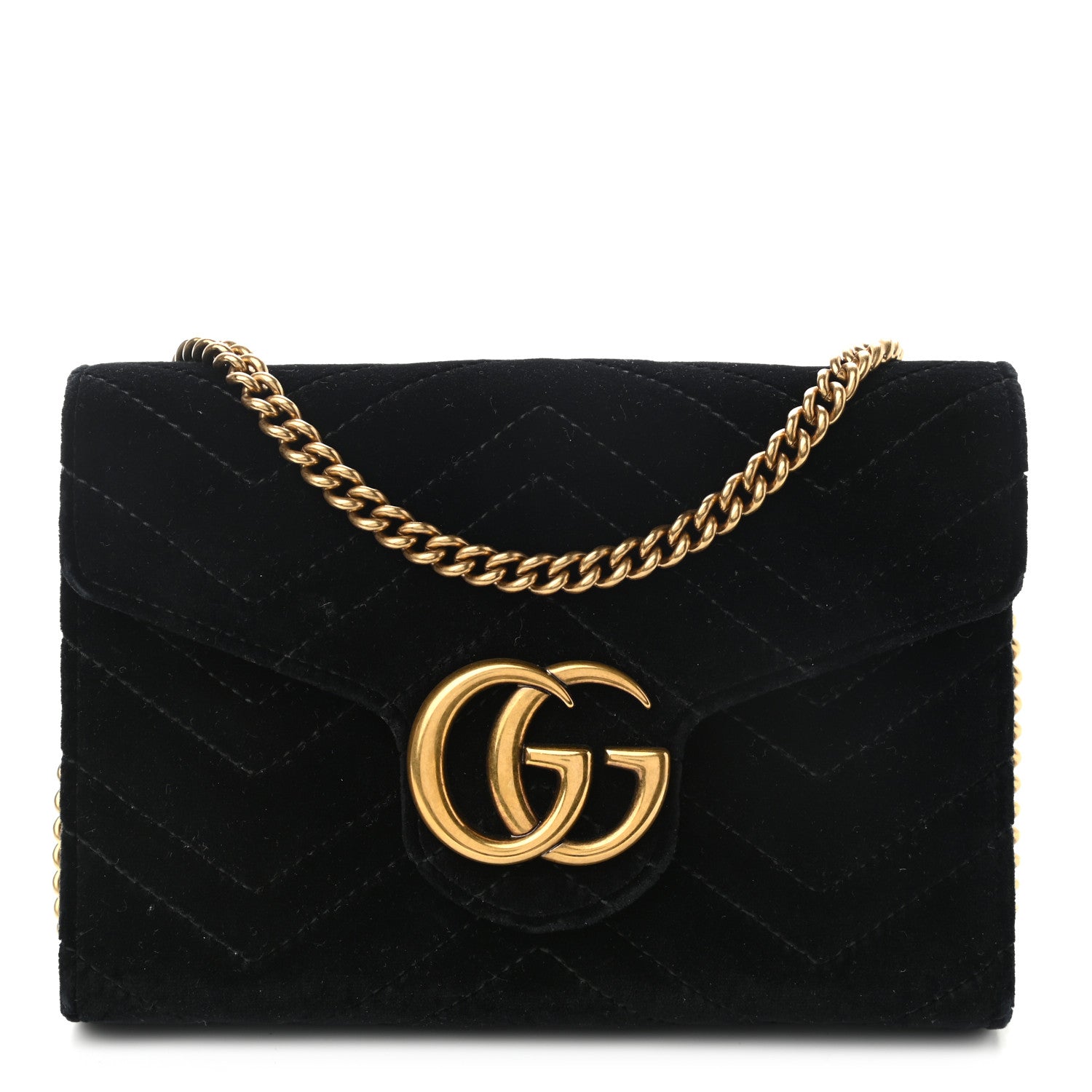 Gucci Velvet Matelasse GG Marmont Chain Wallet Black 1 of 14