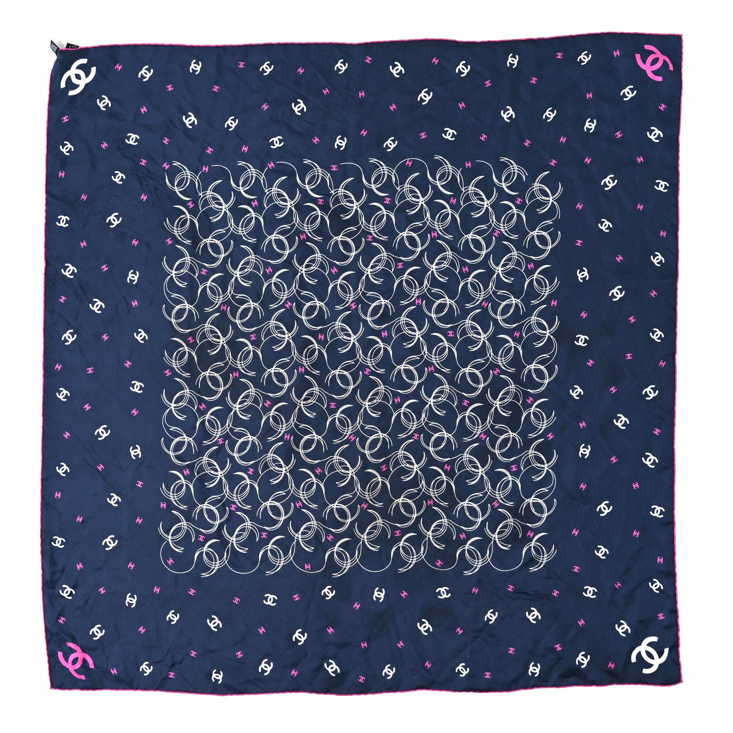 Chanel Silk CC Square Scarf Navy Blue White Pink 1 of 3