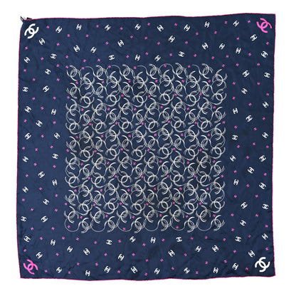 Chanel Silk CC Square Scarf Navy Blue White Pink 1 of 3