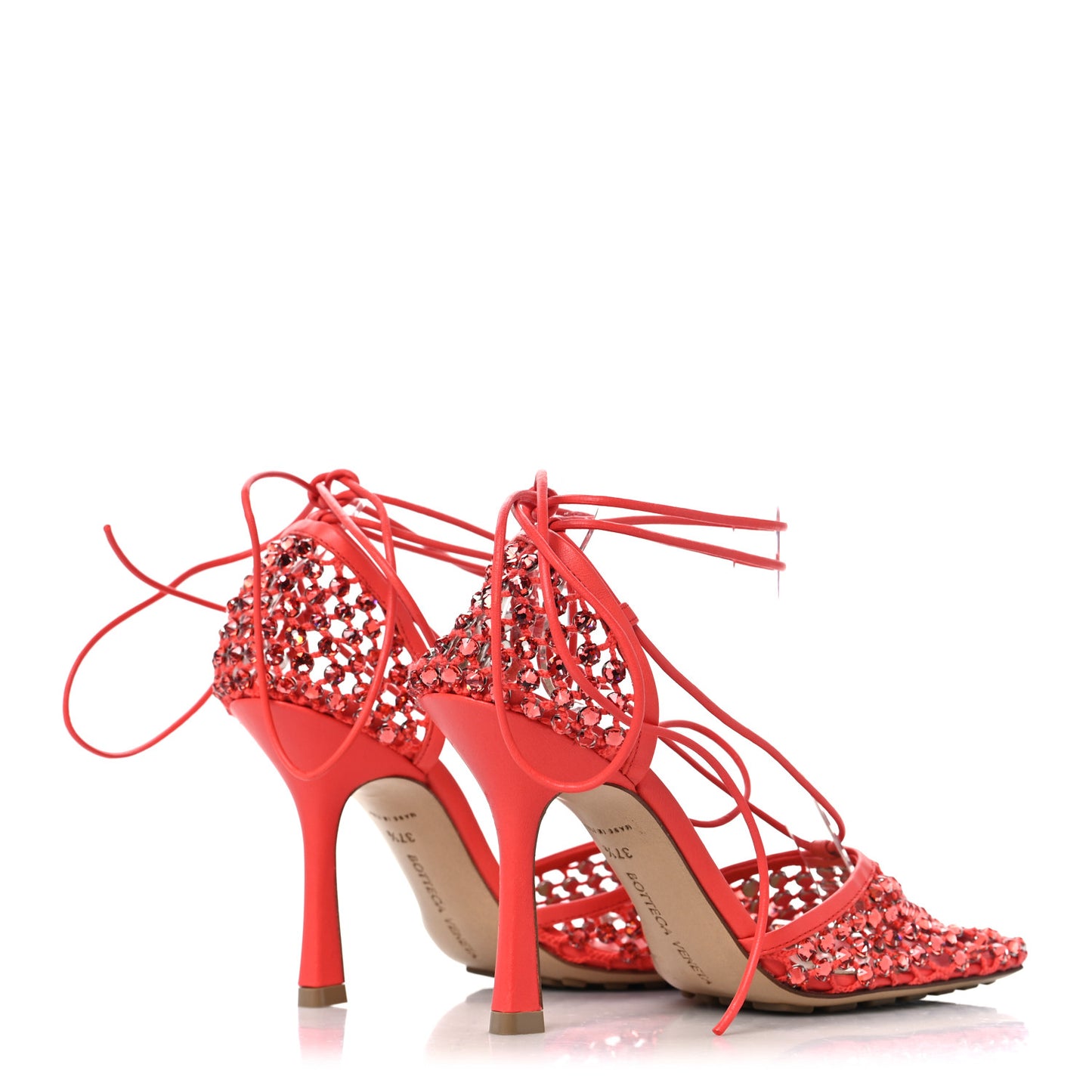 Mesh Nappa Crystal Embellished Sparkle Stretch Ankle Tie 90mm Sandals 37.5 Sunburst