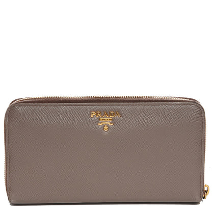 Prada Saffiano Metal Zip Around Wallet Argilla 1 of 8