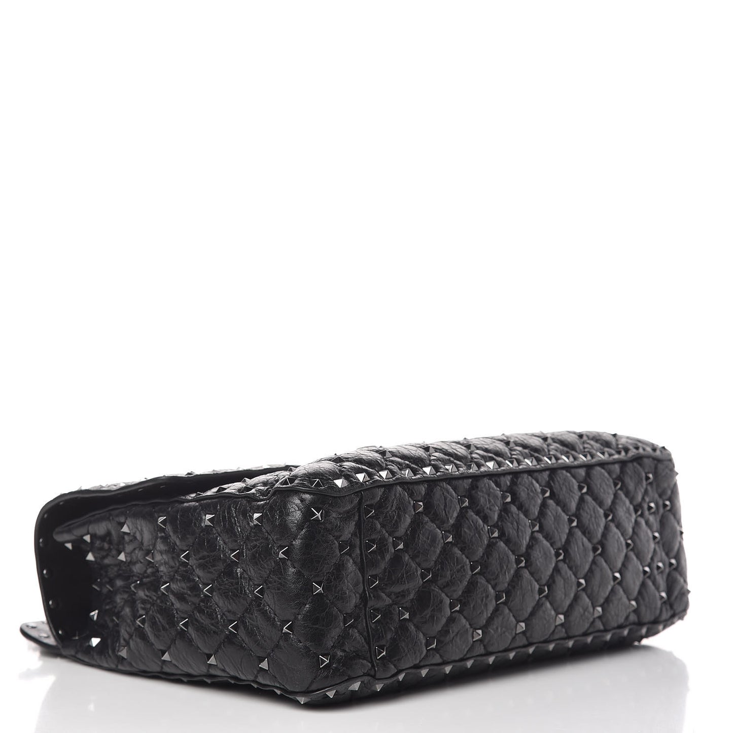 Craquele Nappa Large Rockstud Spike Shoulder Bag Black