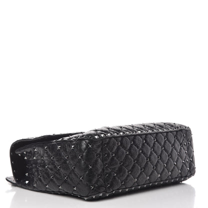 Valentino Garavani Craquele Nappa Large Rockstud Spike Shoulder Bag Black 4 of 10
