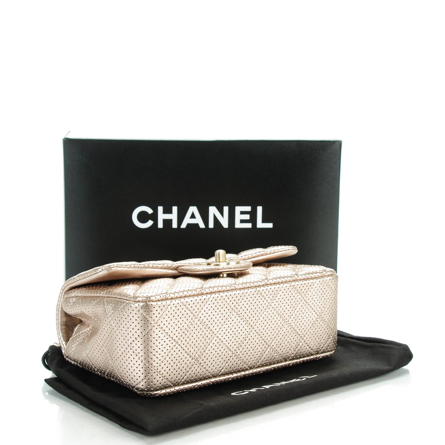 Chanel Metallic Lambskin Perforated Mini Rectangular Flap Light Gold 4 of 8