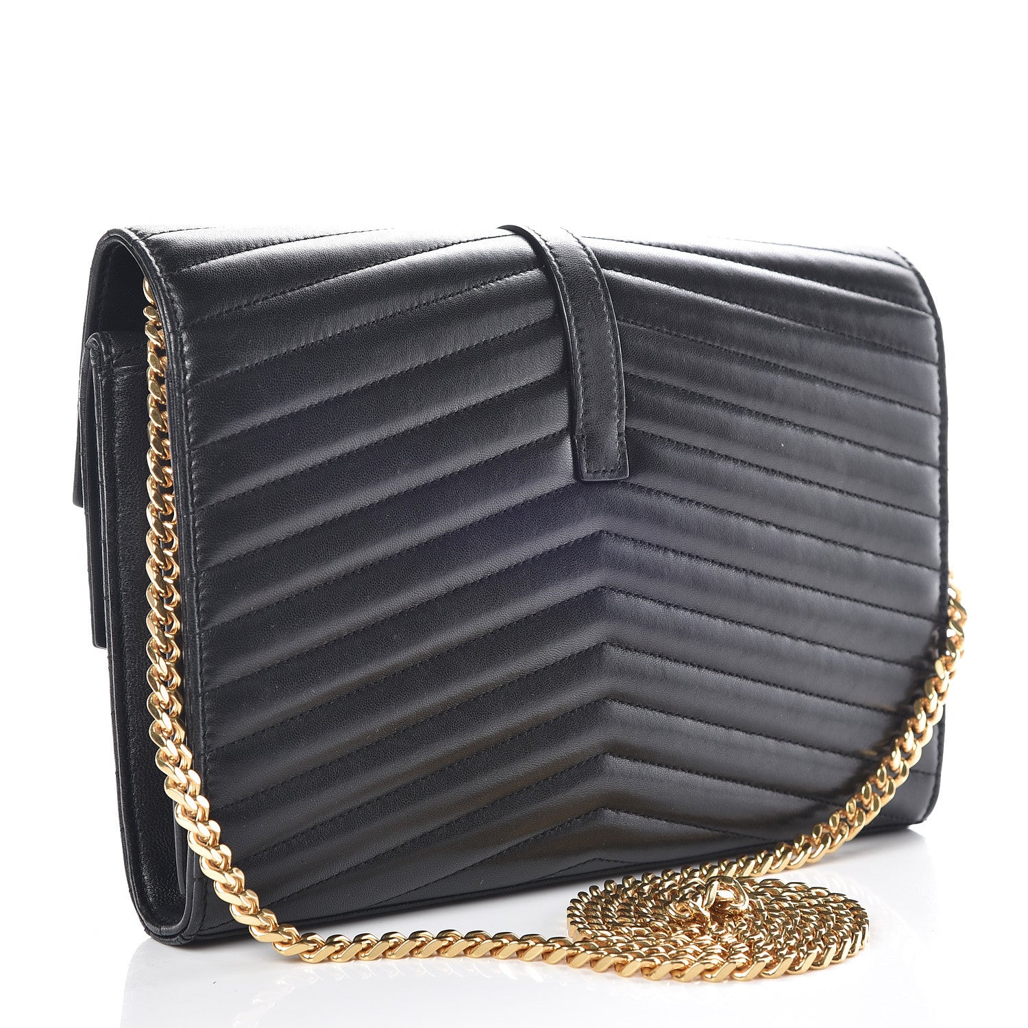 Saint Laurent Lambskin Matelasse Chevron Monogram Sulpice Chain Wallet Black 3 of 9