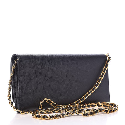 Prada Saffiano Metal Oro Chain Wallet Black 3 of 9