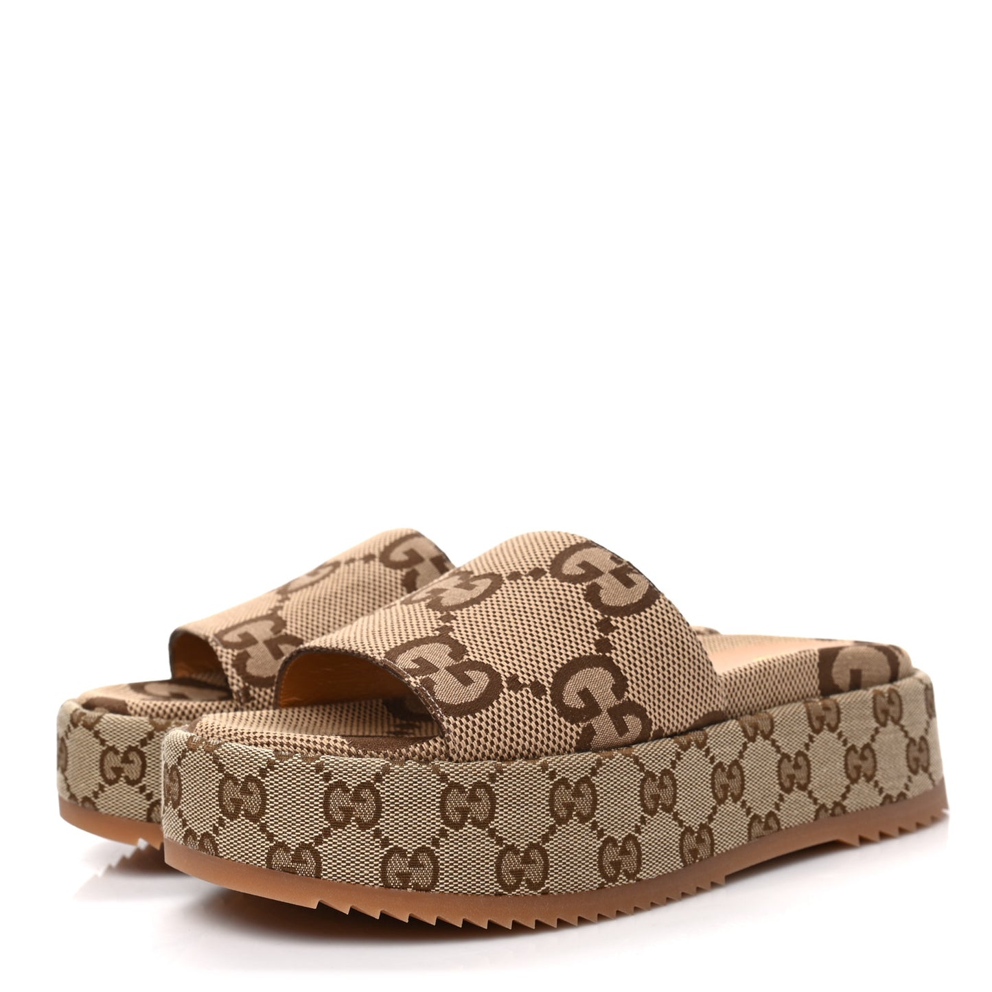 Monogram Maxi GG Angelina Platform 55mm Slide Sandals 38 Camel Ebony