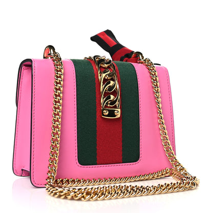 Gucci Vitello Fontanella Web Mini Sylvie Chain Shoulder Bag Pink Tropical Flower 3 of 9