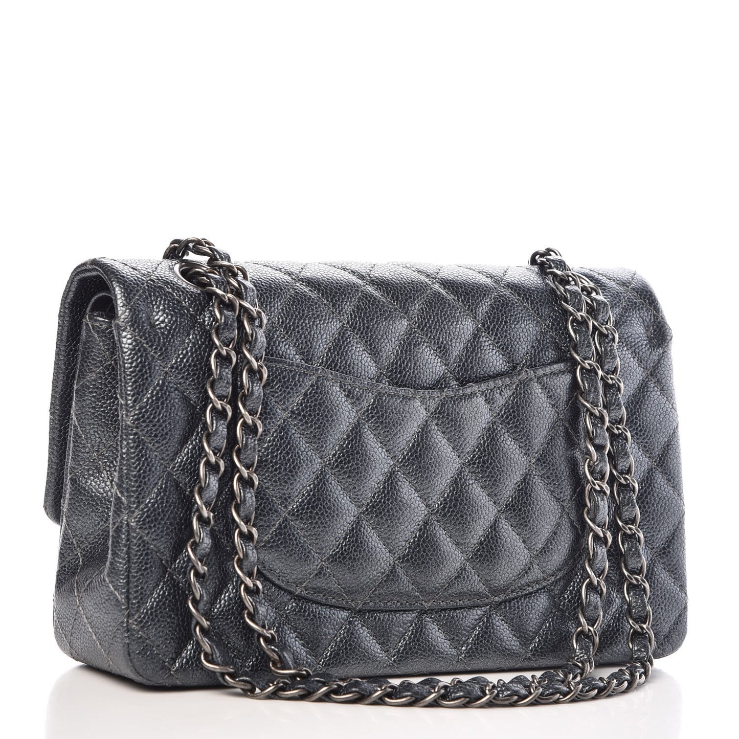 Pearly Caviar Quilted Medium Double Flap Grey