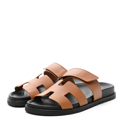 Hermes Calfskin Womens Chypre Sandals 37 Gold 3 of 7