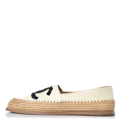 Chanel Lambskin Grosgrain CC Espadrilles 41 Ivory Black 1 of 9