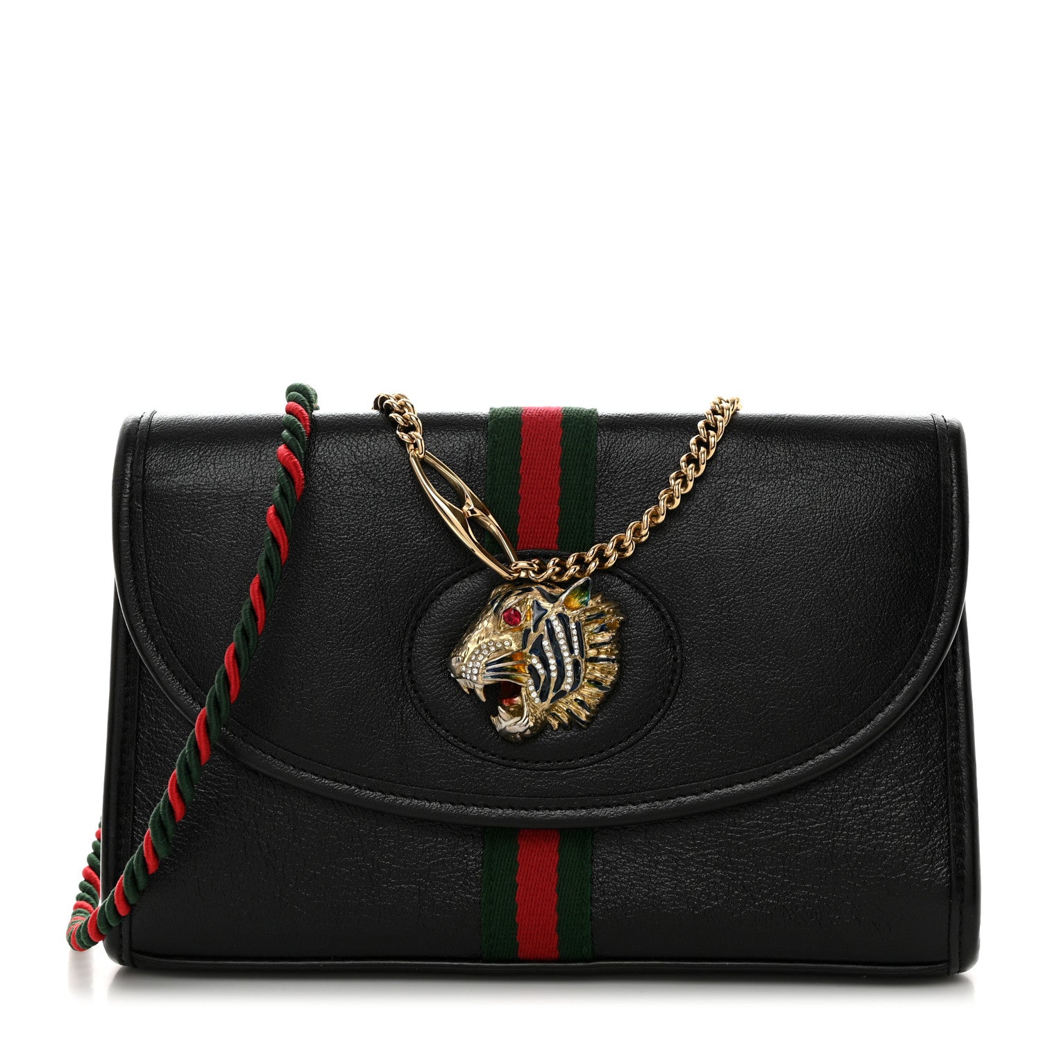 Gucci Textured Calfskin Web Small Rajah Slim Flap Shoulder Bag Black 1 of 10