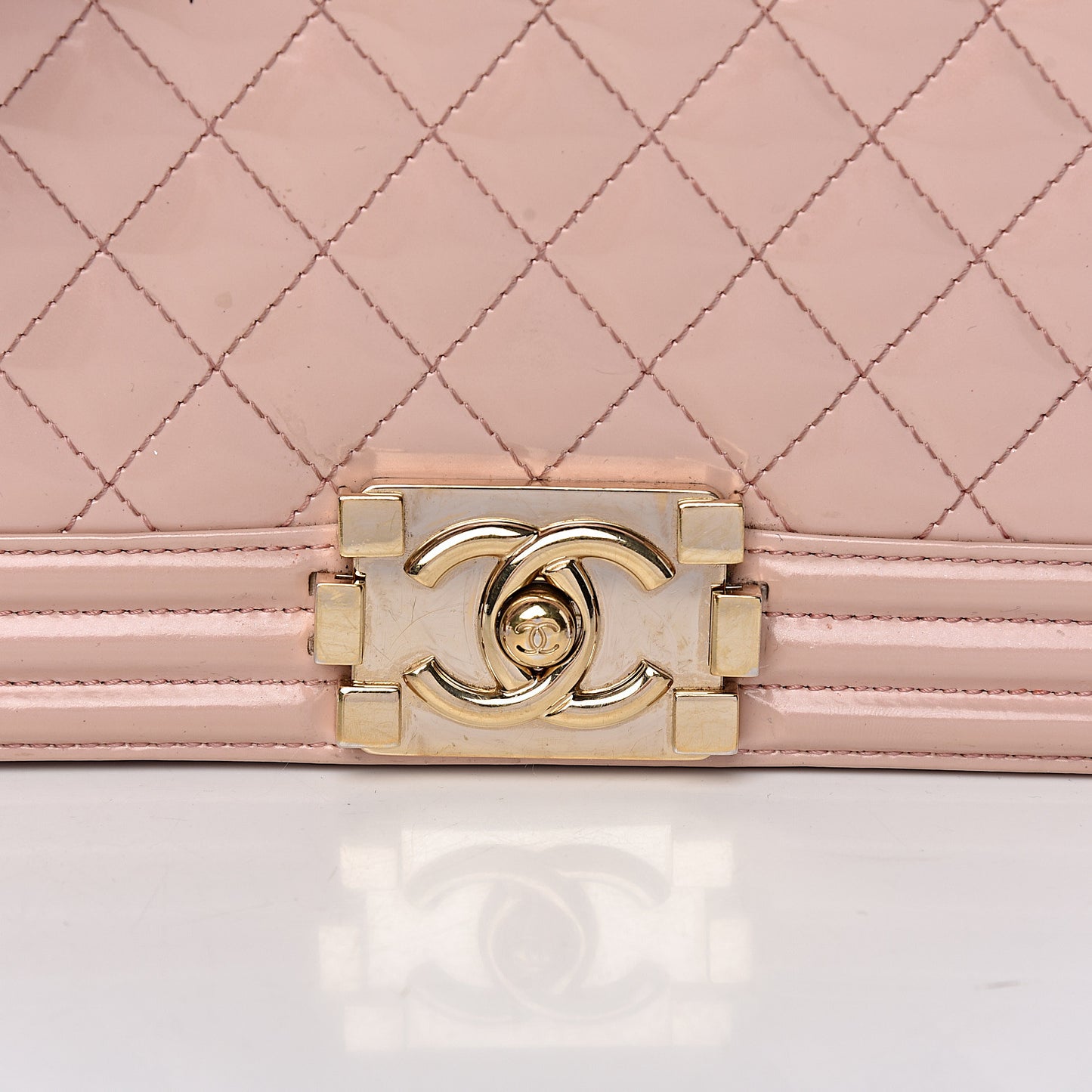 Patent Calfskin Quilted Medium Boy Flap Light Pink
