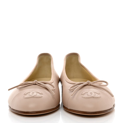 Chanel Lambskin Cap Toe CC Ballerina Flats 36 Beige 2 of 8