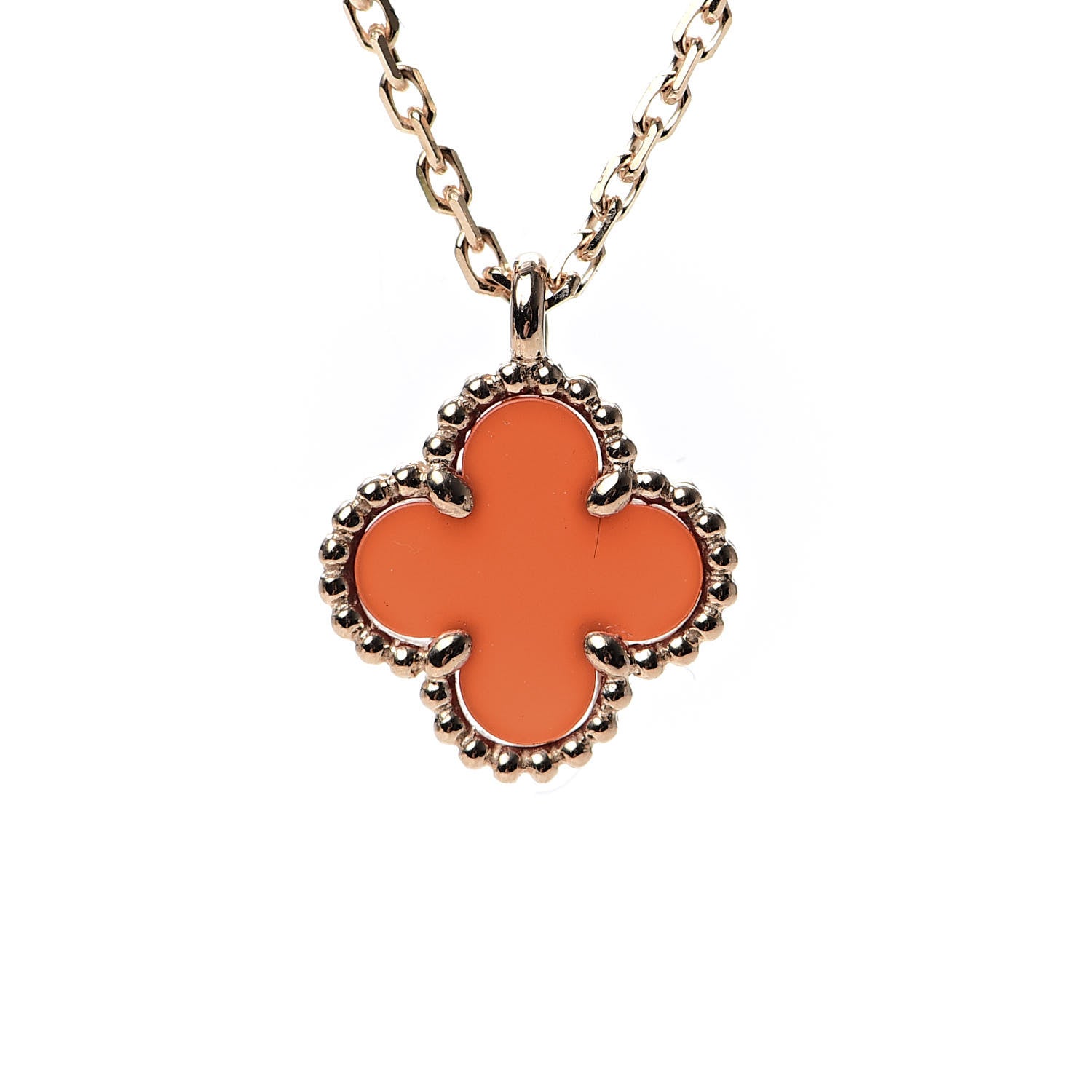 Van Cleef & Arpels 18K Rose Gold Carnelian Sweet Alhambra Pendant Necklace 4 of 7