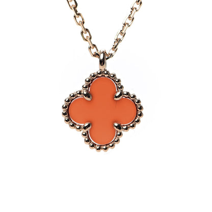 Van Cleef & Arpels 18K Rose Gold Carnelian Sweet Alhambra Pendant Necklace 4 of 7