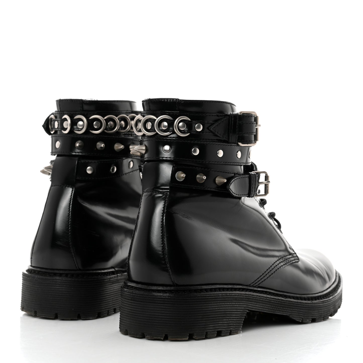 Smooth Calfskin Studded Womens Lace-Up Combat Boots 38 Black