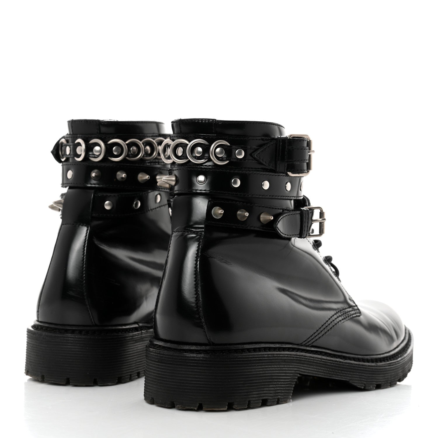 Saint Laurent Smooth Calfskin Studded Womens Lace-Up Combat Boots 38 Black 4 of 9