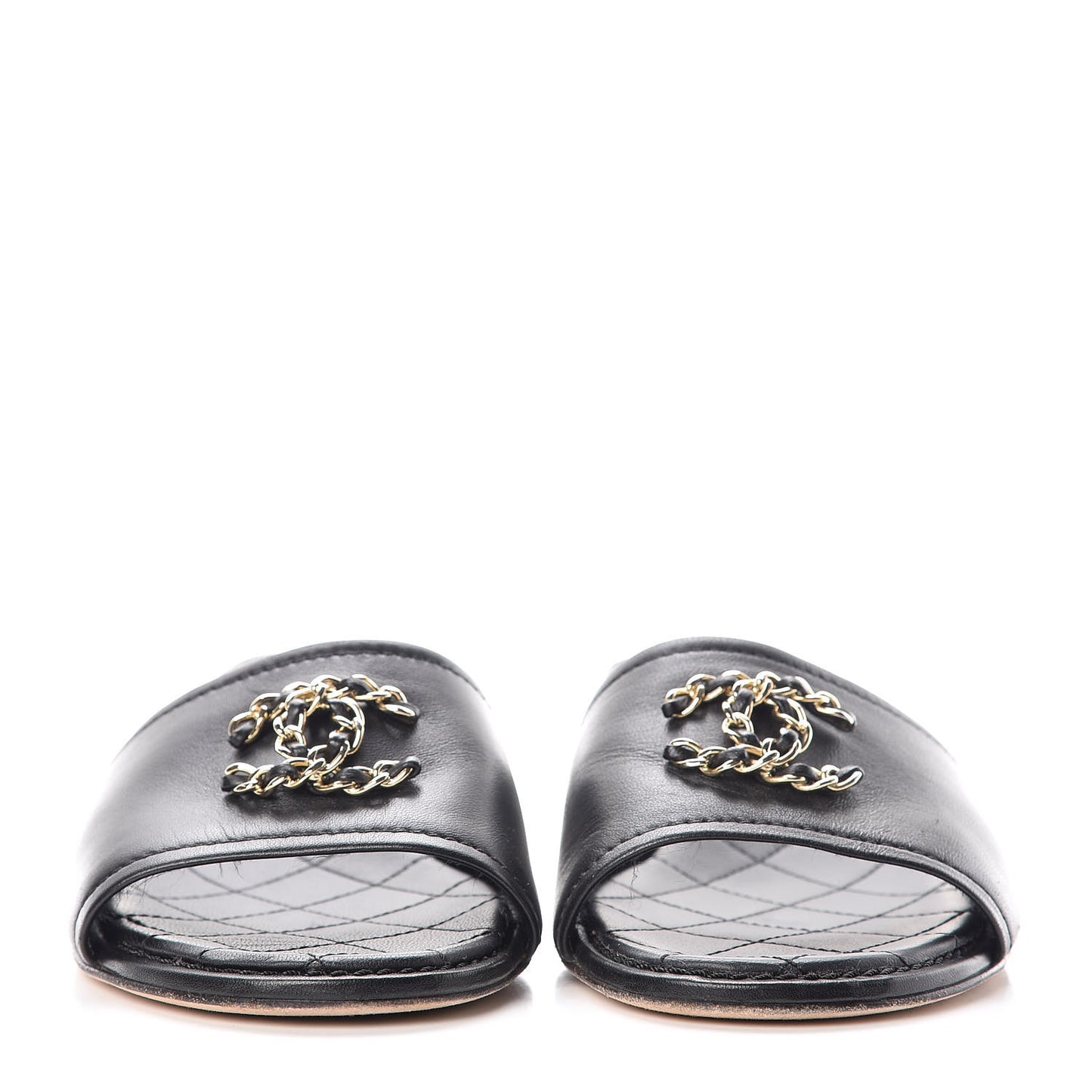Lambskin Quilted CC Sandal Mules 37.5 Black