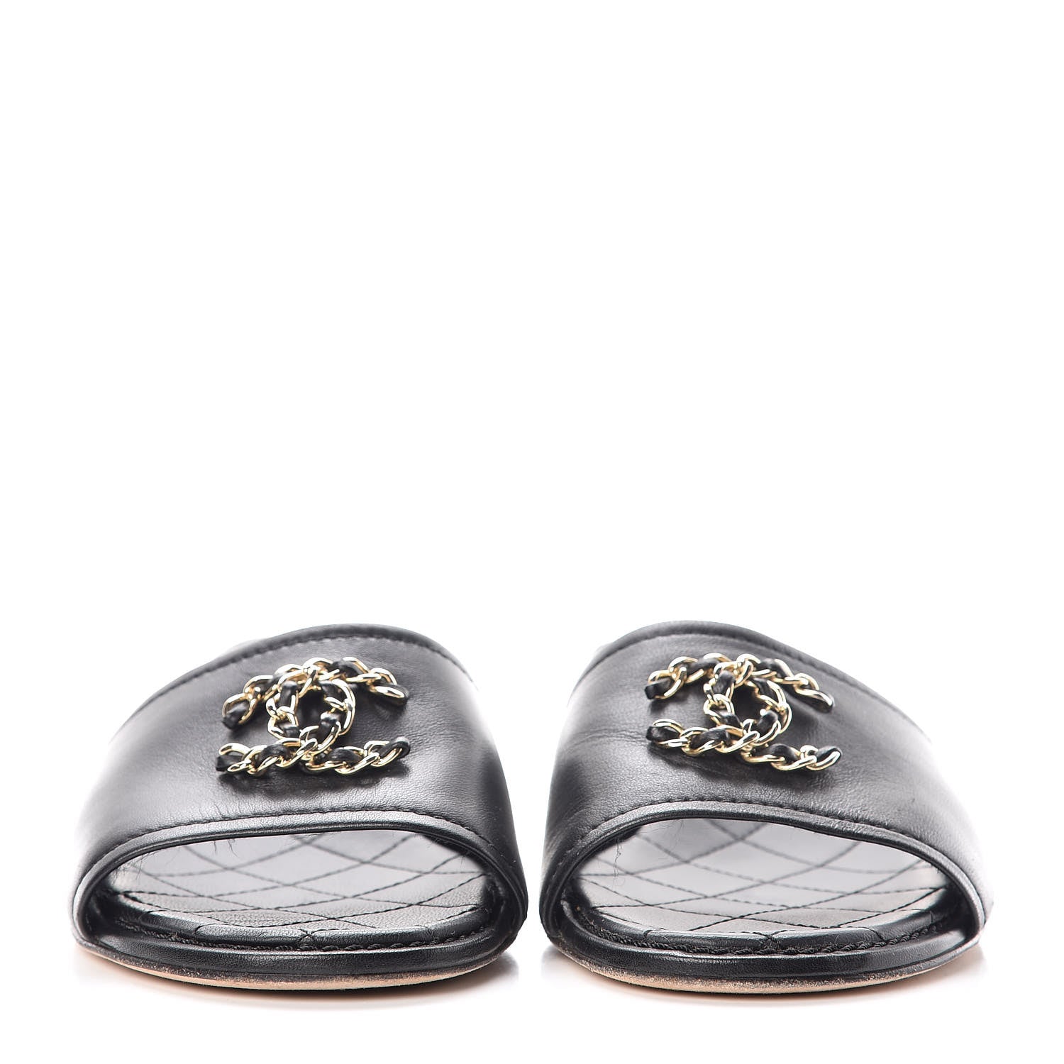 Chanel Lambskin Quilted CC Sandal Mules 37.5 Black 2 of 12