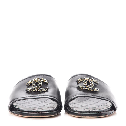 Chanel Lambskin Quilted CC Sandal Mules 37.5 Black 2 of 12