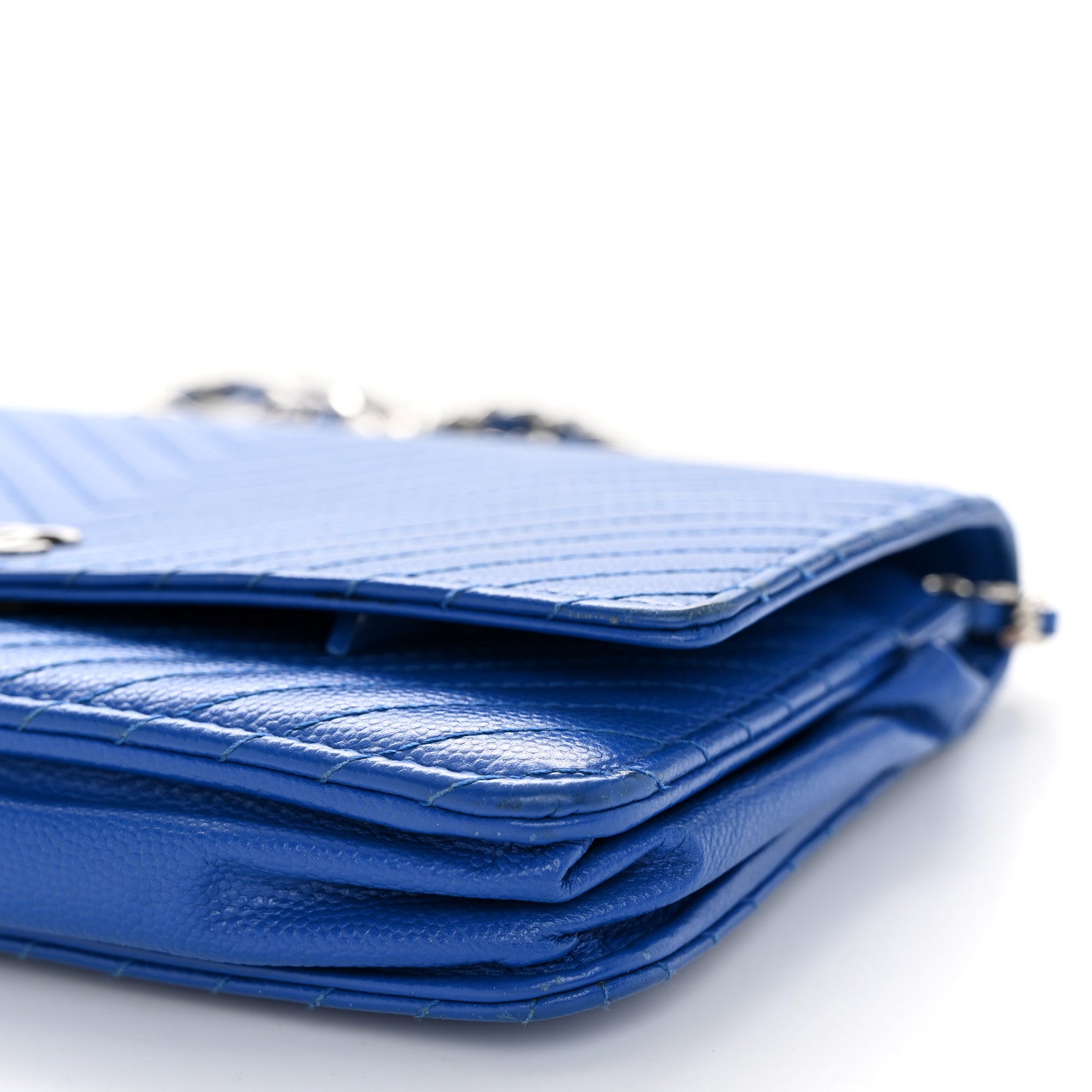 Chanel Caviar Chevron Quilted Wallet On Chain WOC Bright Blue 10 of 11