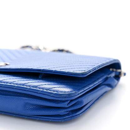 Chanel Caviar Chevron Quilted Wallet On Chain WOC Bright Blue 10 of 11