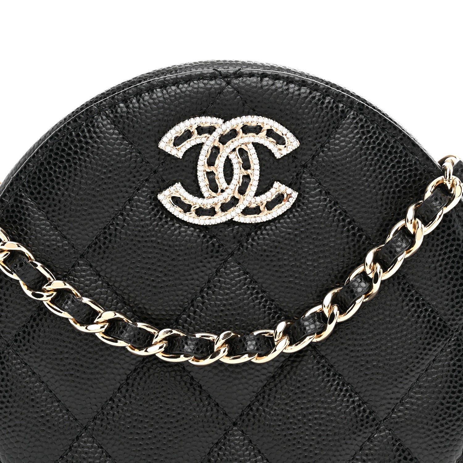 Chanel Caviar Quilted Crystal CC Round Clutch With Chain Black 8 of 10