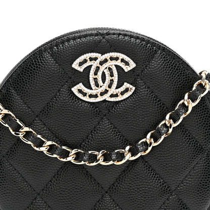 Chanel Caviar Quilted Crystal CC Round Clutch With Chain Black 8 of 10