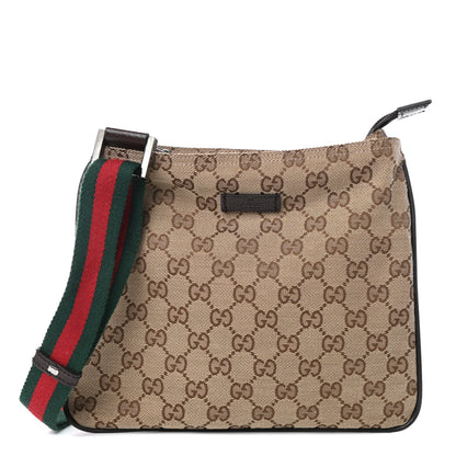 Gucci Monogram Web Small Flat Messenger Bag Brown 1 of 9