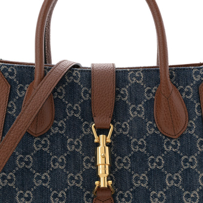 Gucci New Denim GG Monogram Dollar Calfskin Medium Jackie 1961 Tote Blue Tea Cuir Epilog 8 of 12