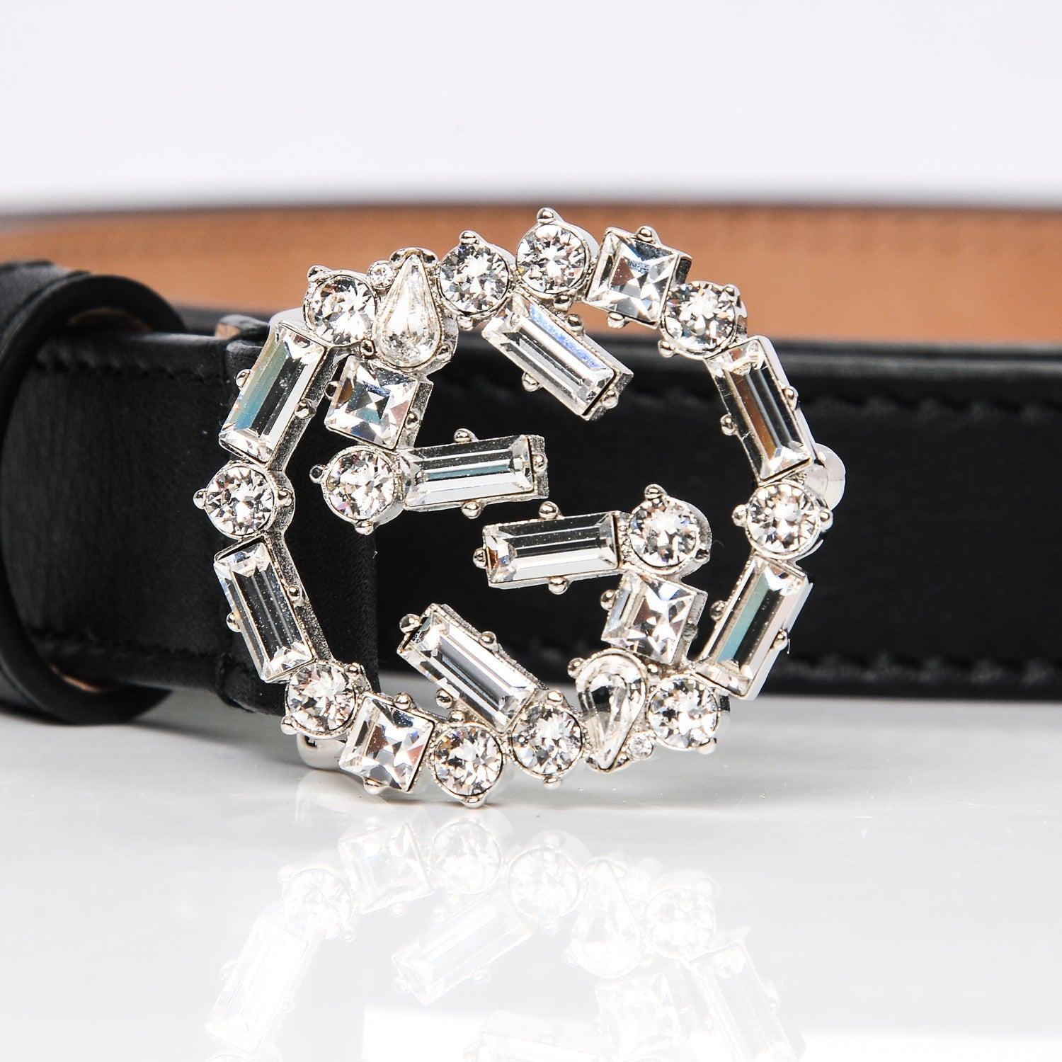 Gucci Calfskin Crystal Interlocking G Belt 105 42 Black 4 of 5