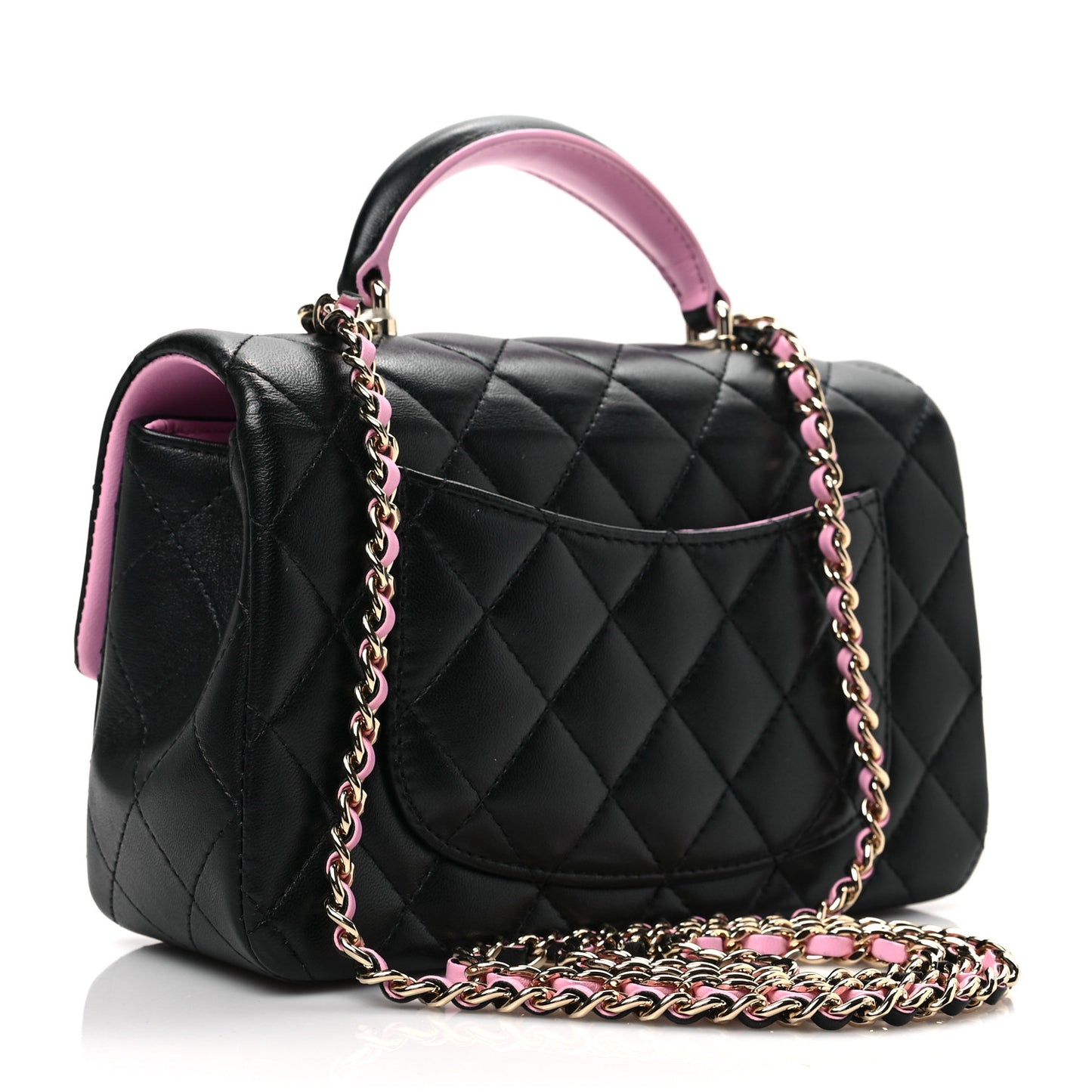 Lambskin Quilted Bi-Color Mini Top Handle Rectangular Flap Black Lilac