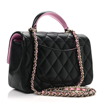 Chanel Lambskin Quilted Bi-Color Mini Top Handle Rectangular Flap Black Lilac 3 of 8
