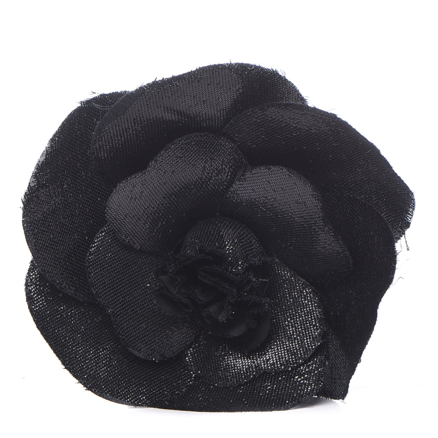 Metallic Fabric Camellia Brooch Black
