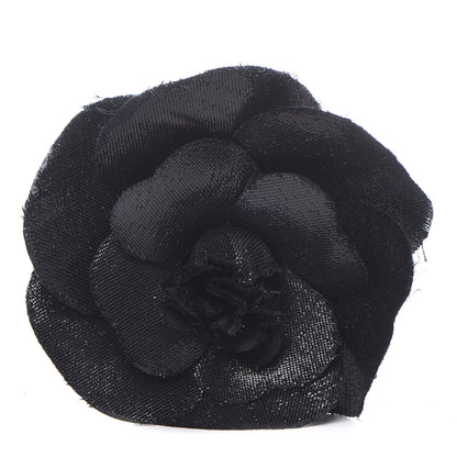 Chanel Metallic Fabric Camellia Brooch Black 1 of 5