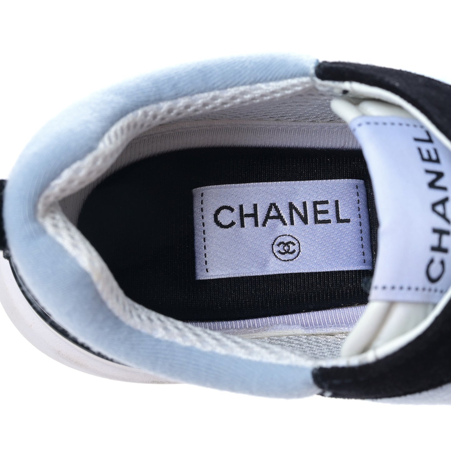 Suede Calfskin Fabric CC Sneakers 39 Light Blue Black