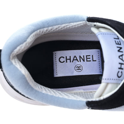 Chanel Suede Calfskin Fabric CC Sneakers 39 Light Blue Black 7 of 8