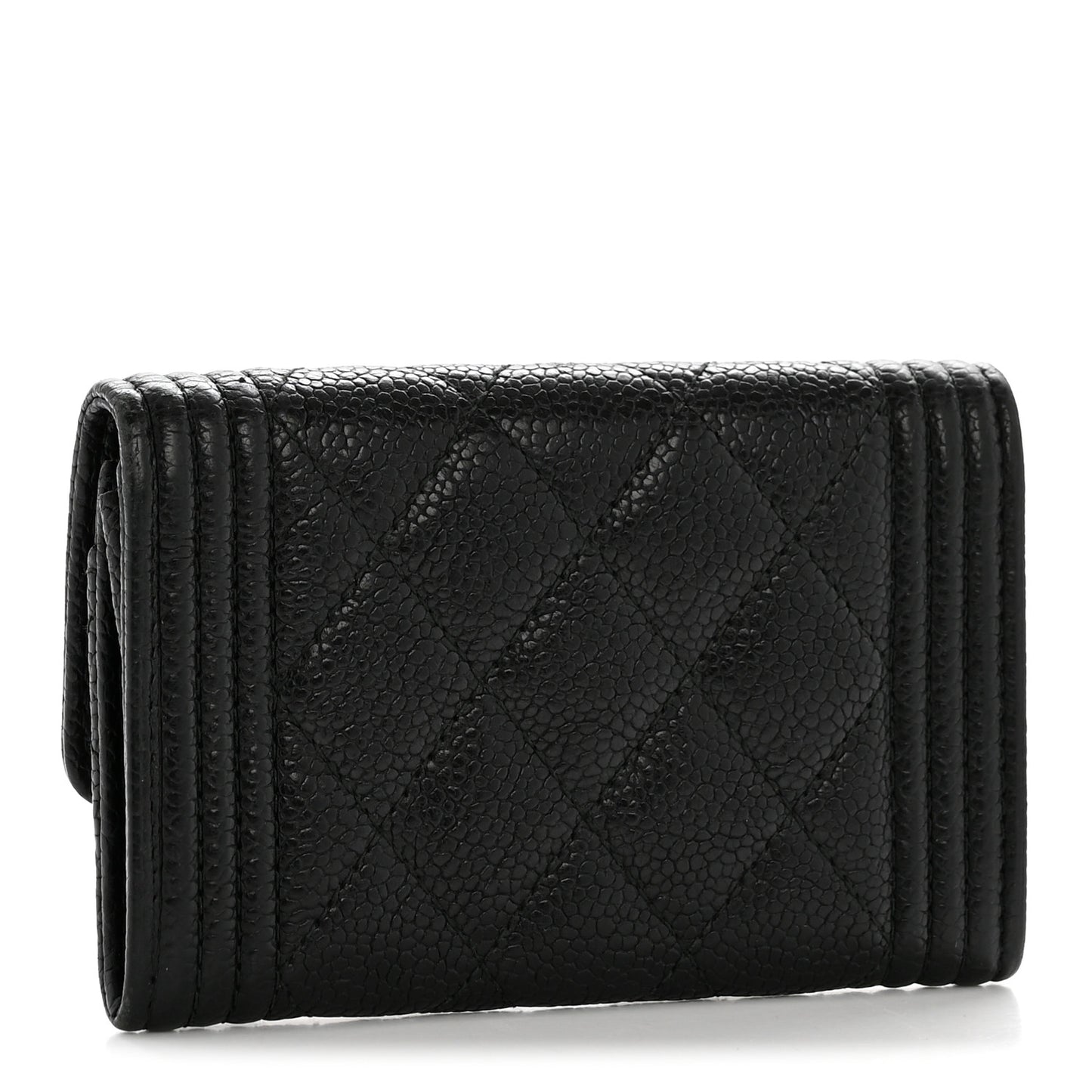 Caviar Quilted Boy Flap Card Holder Black