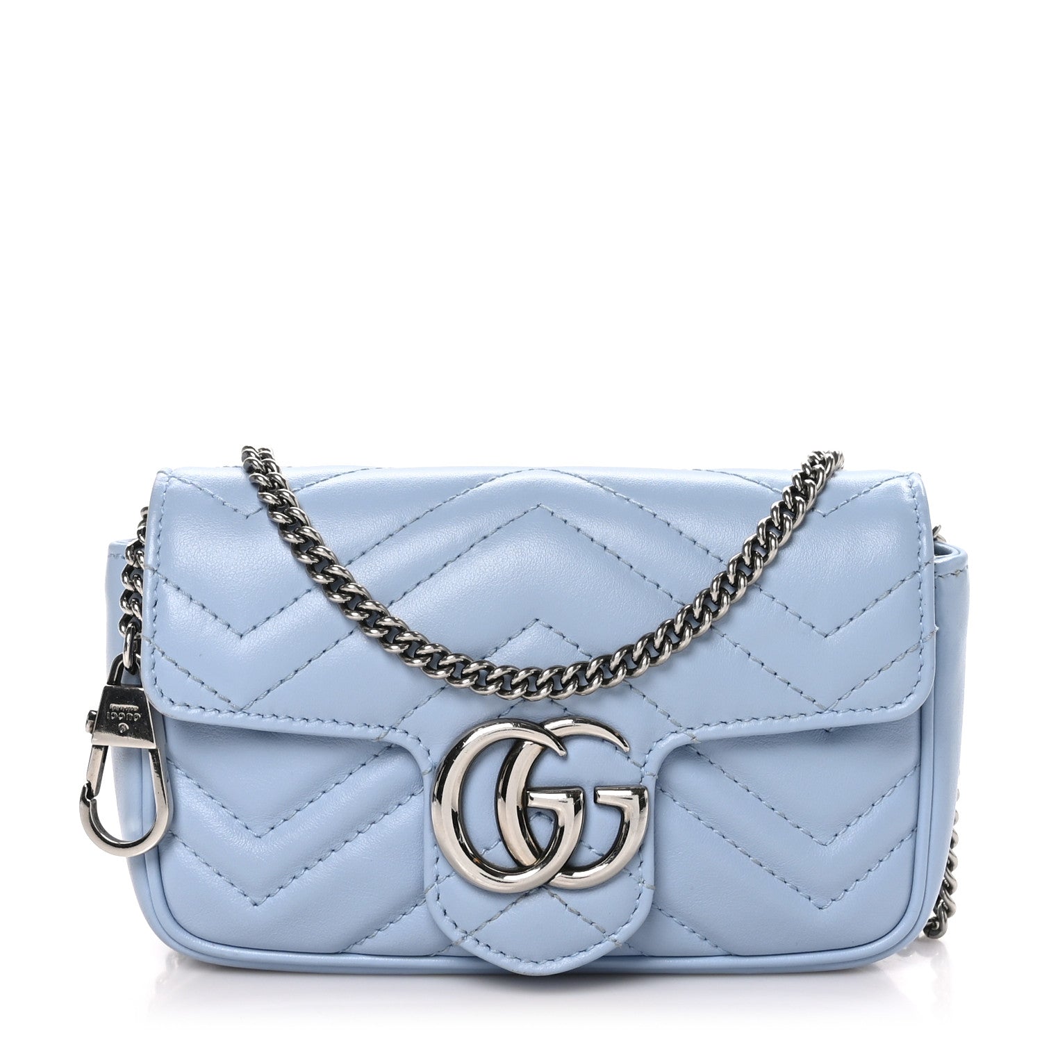 Gucci Calfskin Matelasse Super Mini GG Marmont Shoulder Bag Porcelain Light Blue 1 of 10