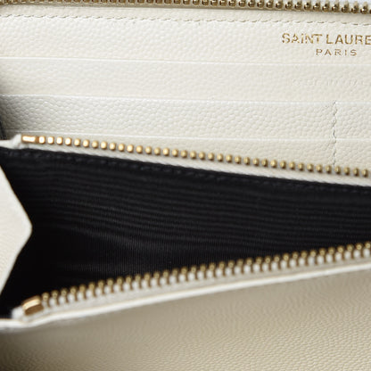Saint Laurent Grain De Poudre Matelasse Chevron Monogram Zip Around Wallet Porcellana 9 of 10